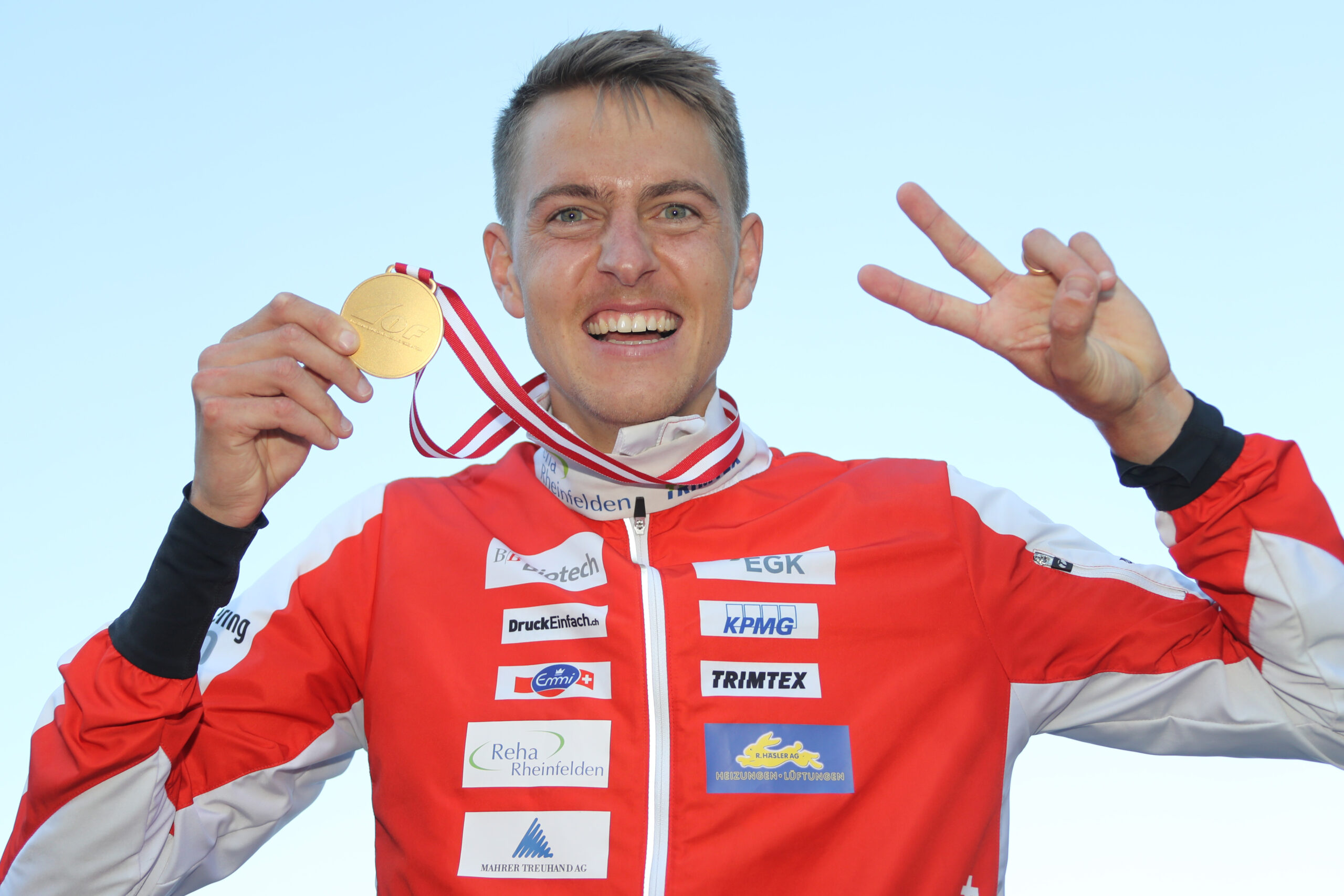 Matthias Kyburz (Liebefeld /SUI) Worldchampion, captured during the Medal Ceremony for the KO Sprint